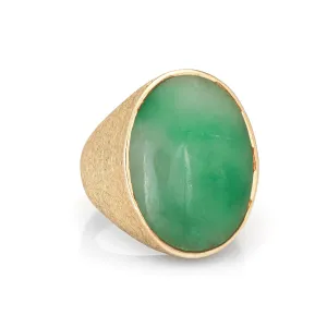 Large Jade Ring Vintage 14k Yellow Gold Oval Signet Men's Sz 10 Jewelry Gypsy