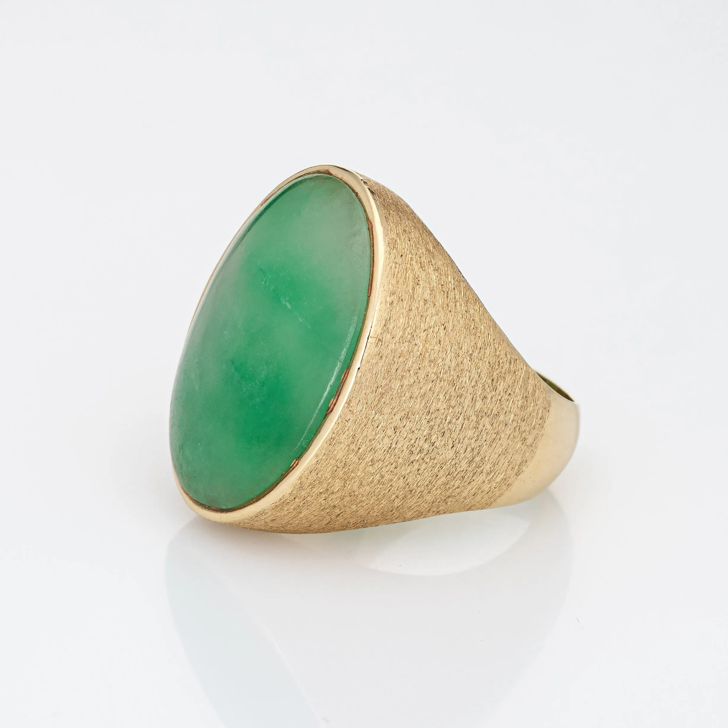 Large Jade Ring Vintage 14k Yellow Gold Oval Signet Men's Sz 10 Jewelry Gypsy