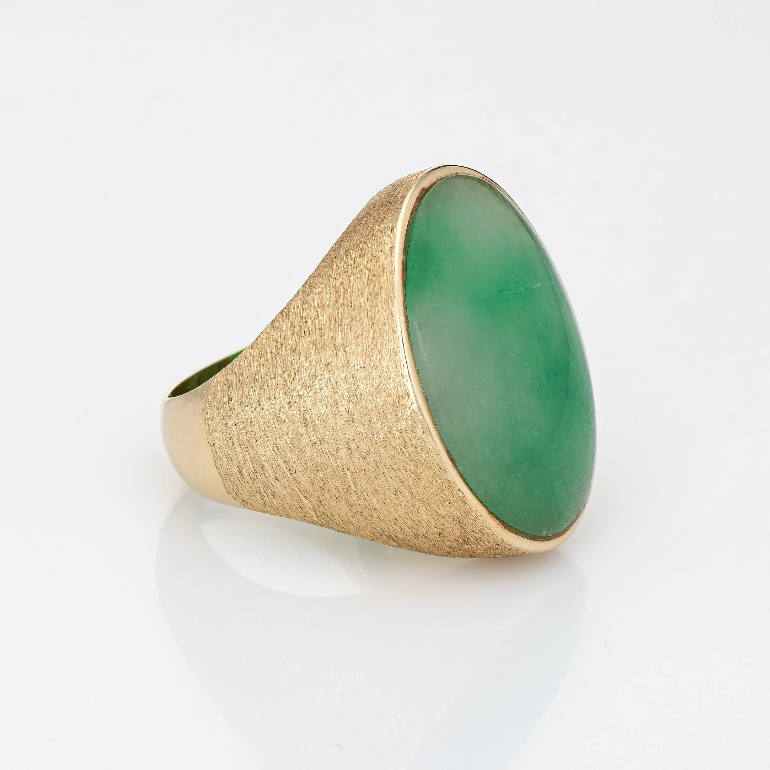 Large Jade Ring Vintage 14k Yellow Gold Oval Signet Men's Sz 10 Jewelry Gypsy