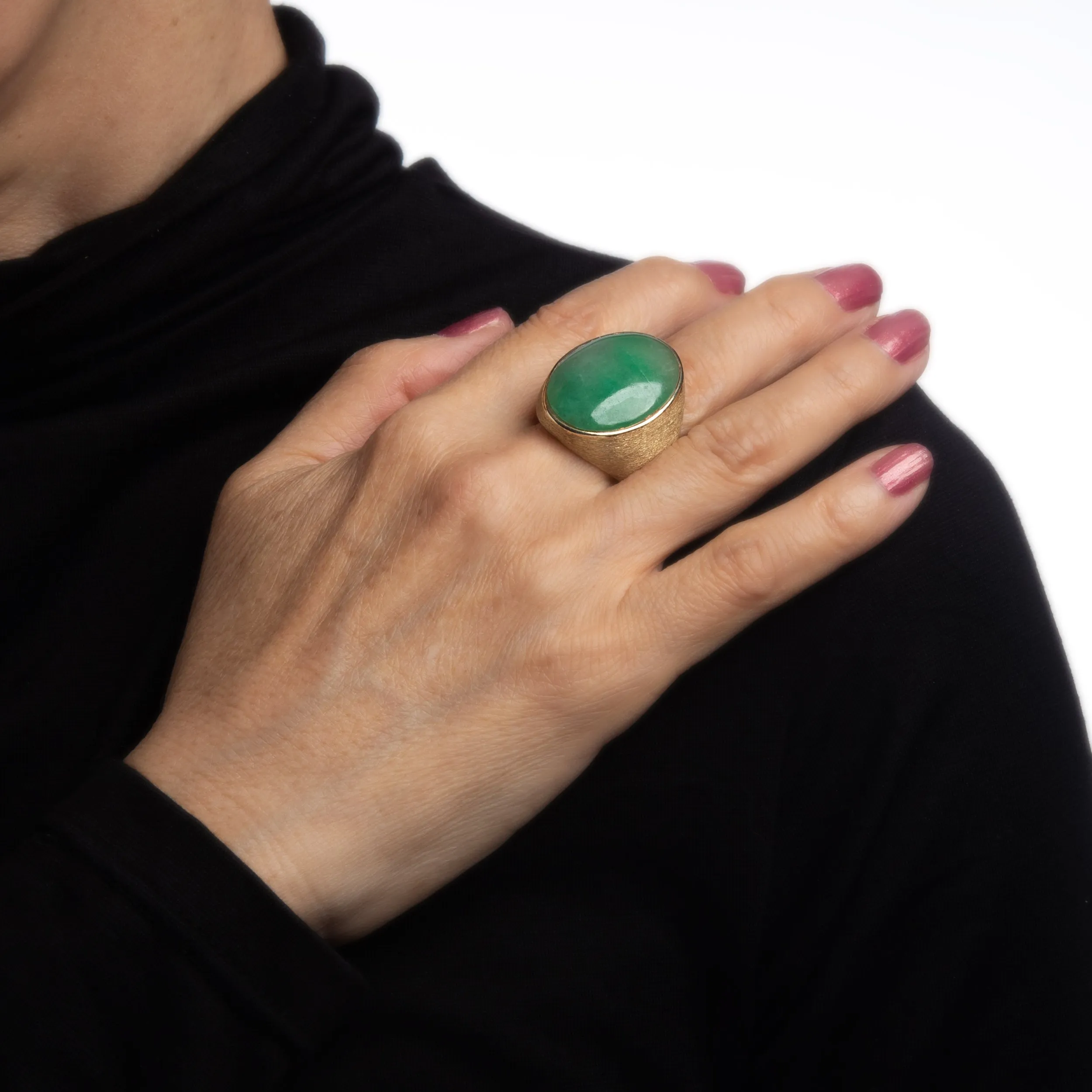 Large Jade Ring Vintage 14k Yellow Gold Oval Signet Men's Sz 10 Jewelry Gypsy