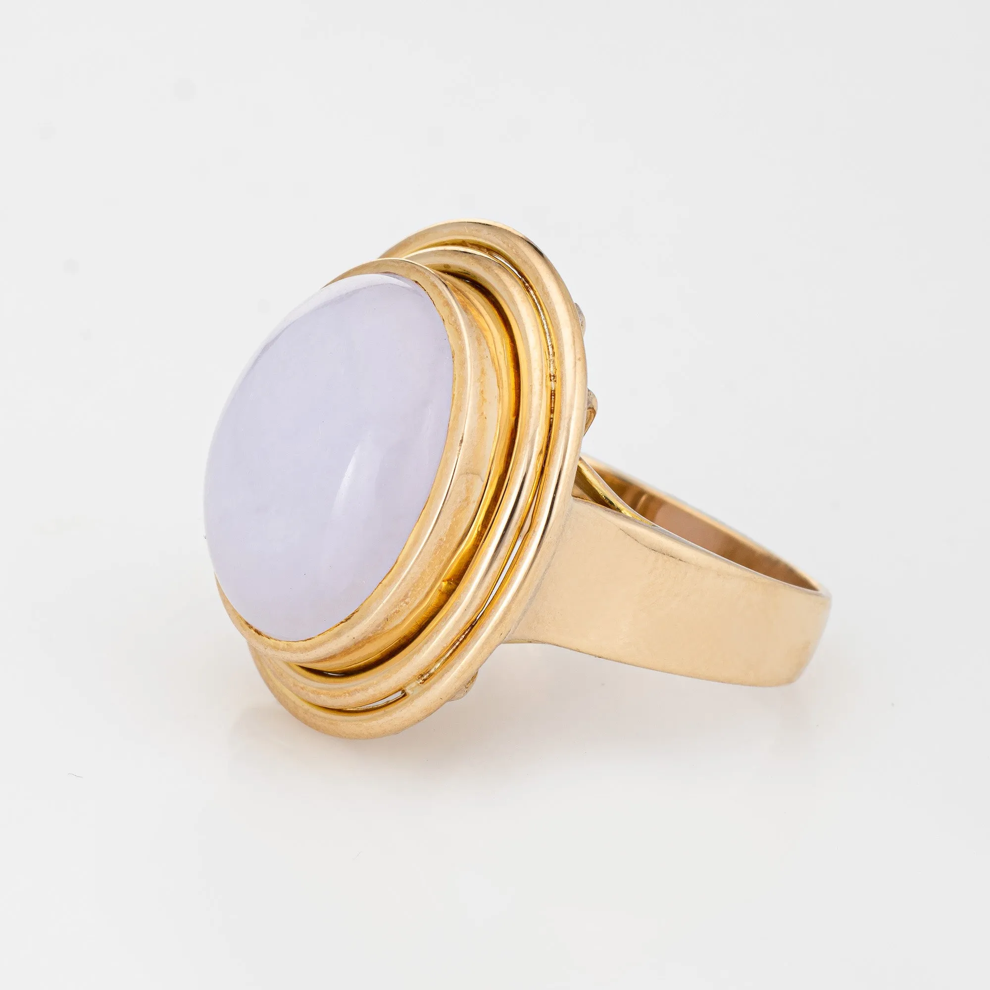 Lavender Jade Ring Vintage 14k Yellow Gold Large Oval Estate Fine Jewelry Sz 7.5