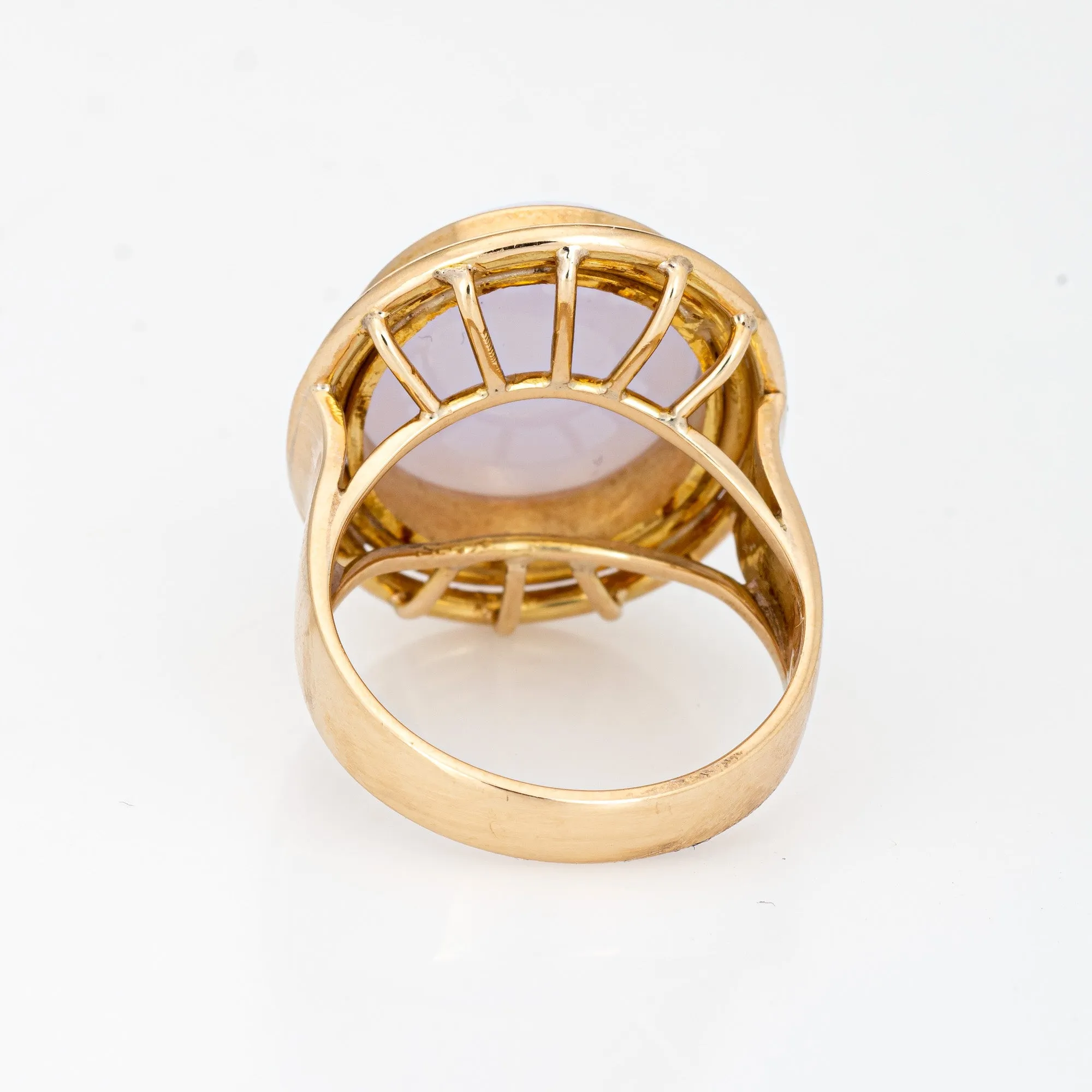 Lavender Jade Ring Vintage 14k Yellow Gold Large Oval Estate Fine Jewelry Sz 7.5