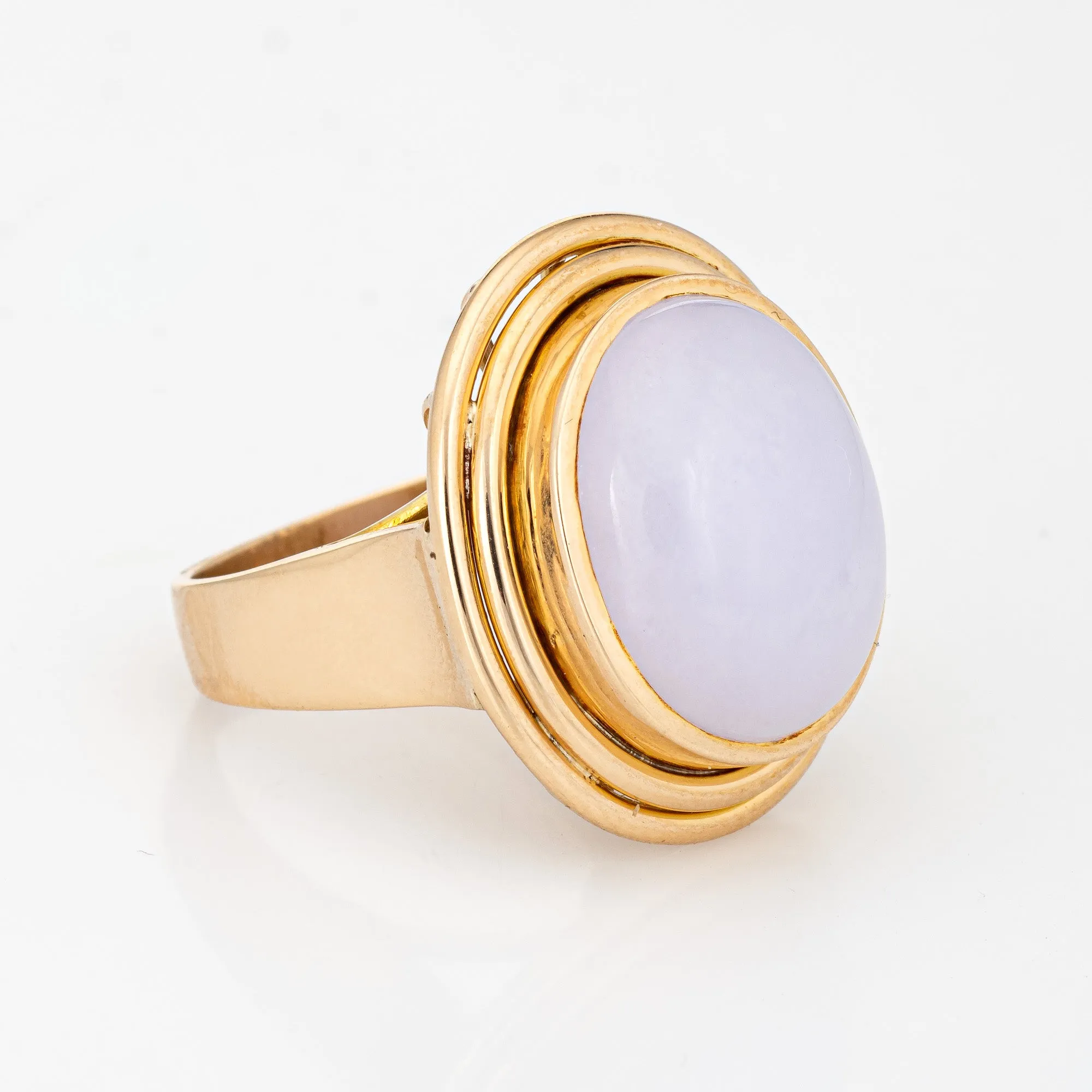 Lavender Jade Ring Vintage 14k Yellow Gold Large Oval Estate Fine Jewelry Sz 7.5