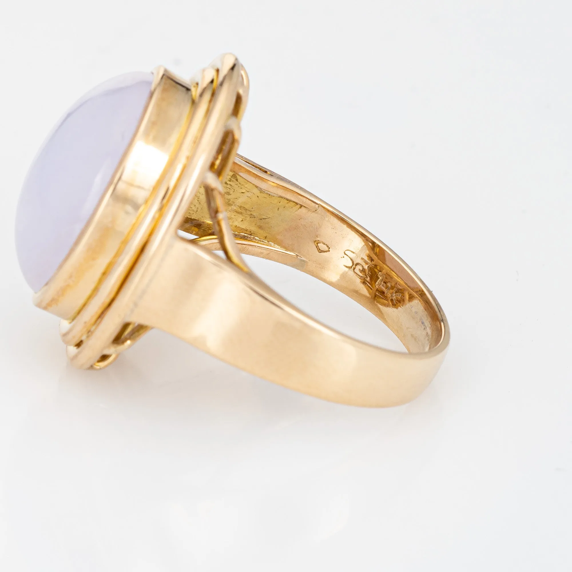 Lavender Jade Ring Vintage 14k Yellow Gold Large Oval Estate Fine Jewelry Sz 7.5
