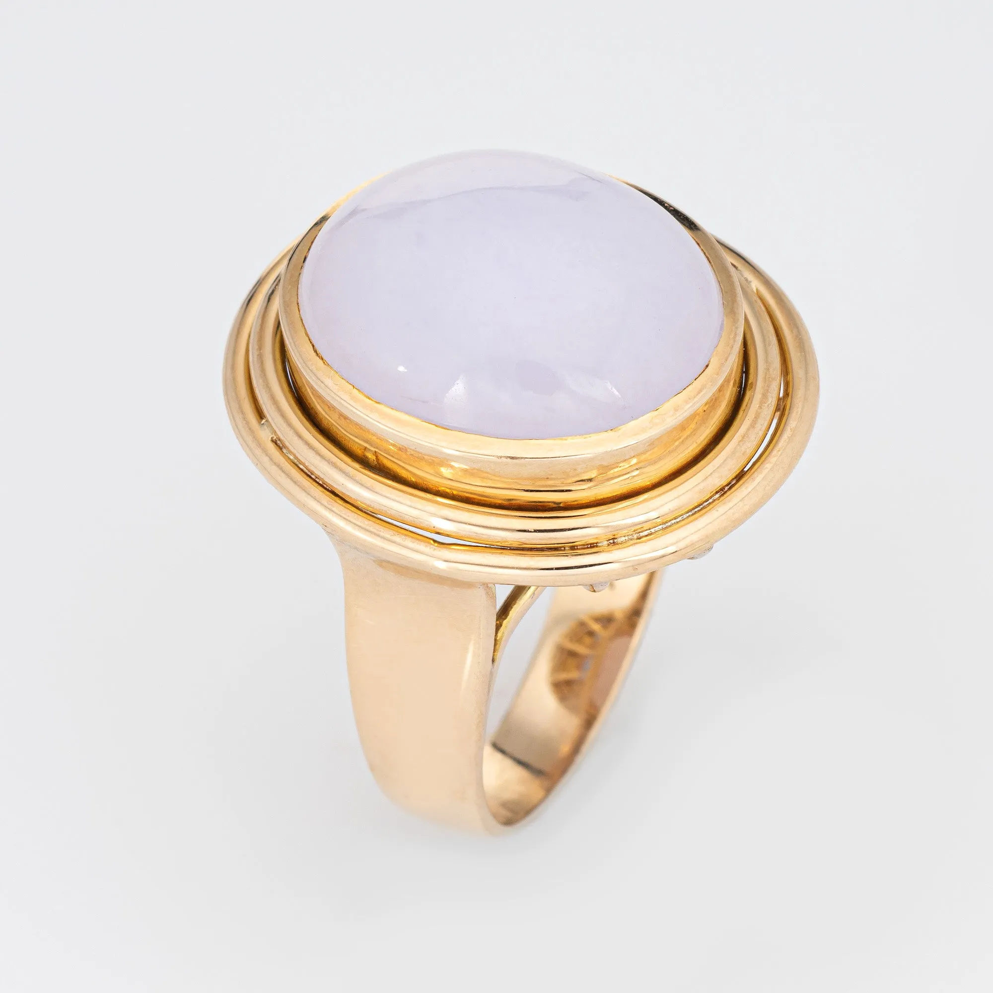 Lavender Jade Ring Vintage 14k Yellow Gold Large Oval Estate Fine Jewelry Sz 7.5