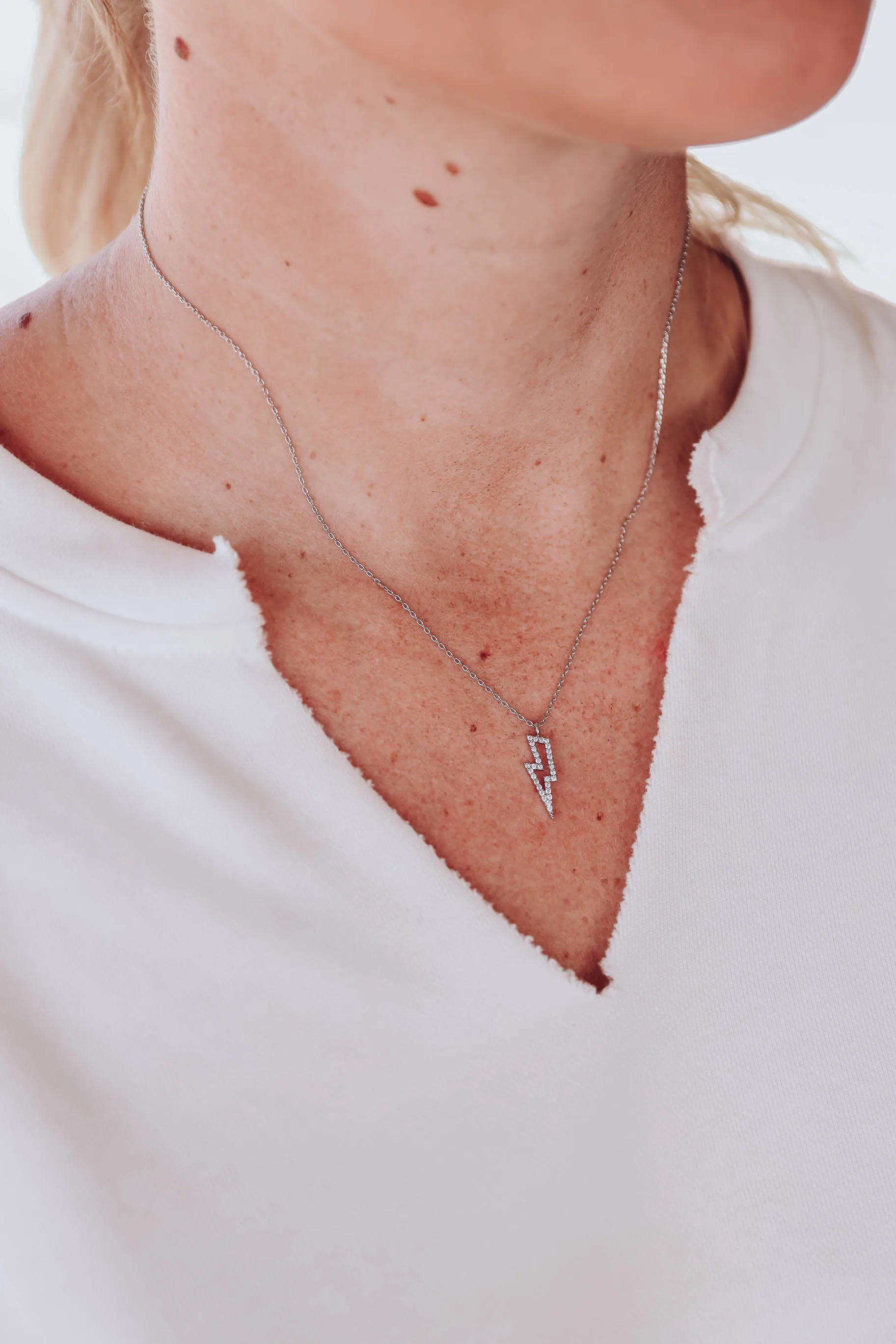 Lightning Bolt Pendant Necklace- Silver