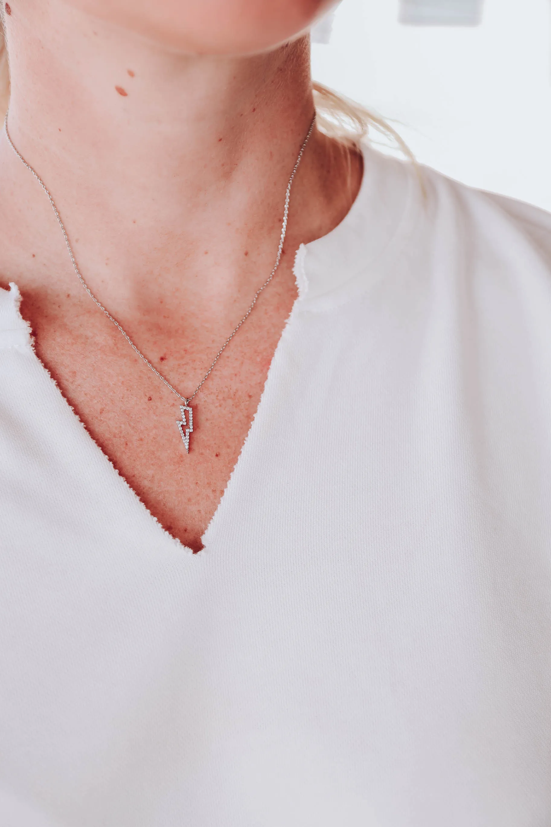 Lightning Bolt Pendant Necklace- Silver