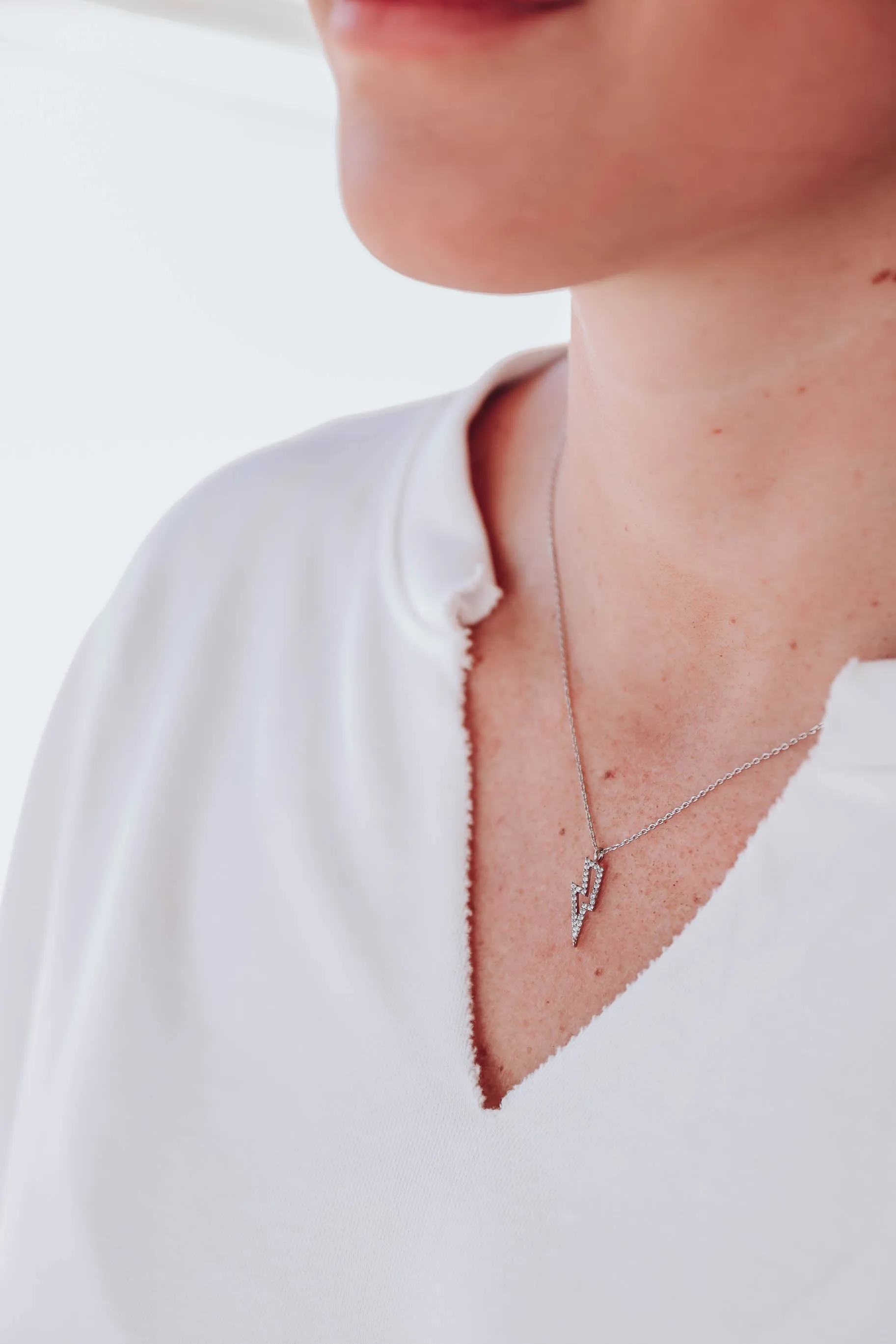 Lightning Bolt Pendant Necklace- Silver