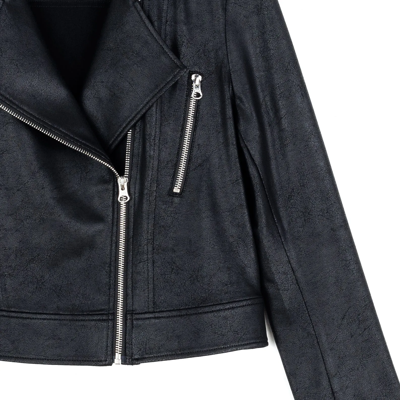 Liquid Leather™ Zip Cuff Moto Waist Jacket - Black