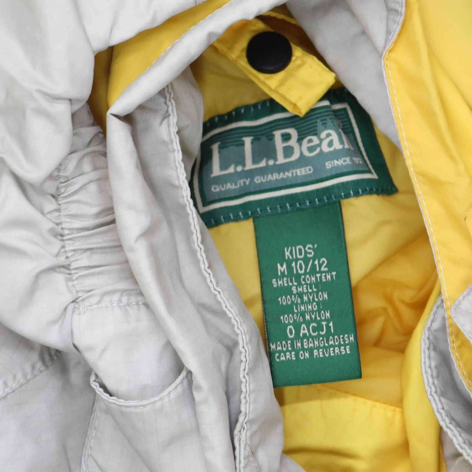LL Bean Kids Boys Double Zip Up Lined Rain Jacket Yellow / Gray M (10/12)