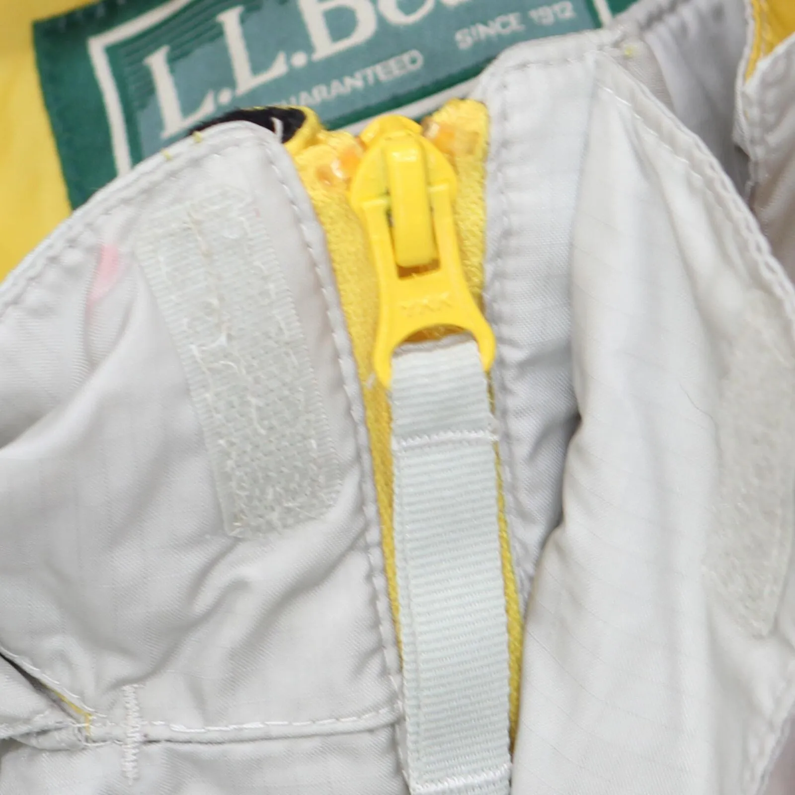 LL Bean Kids Boys Double Zip Up Lined Rain Jacket Yellow / Gray M (10/12)