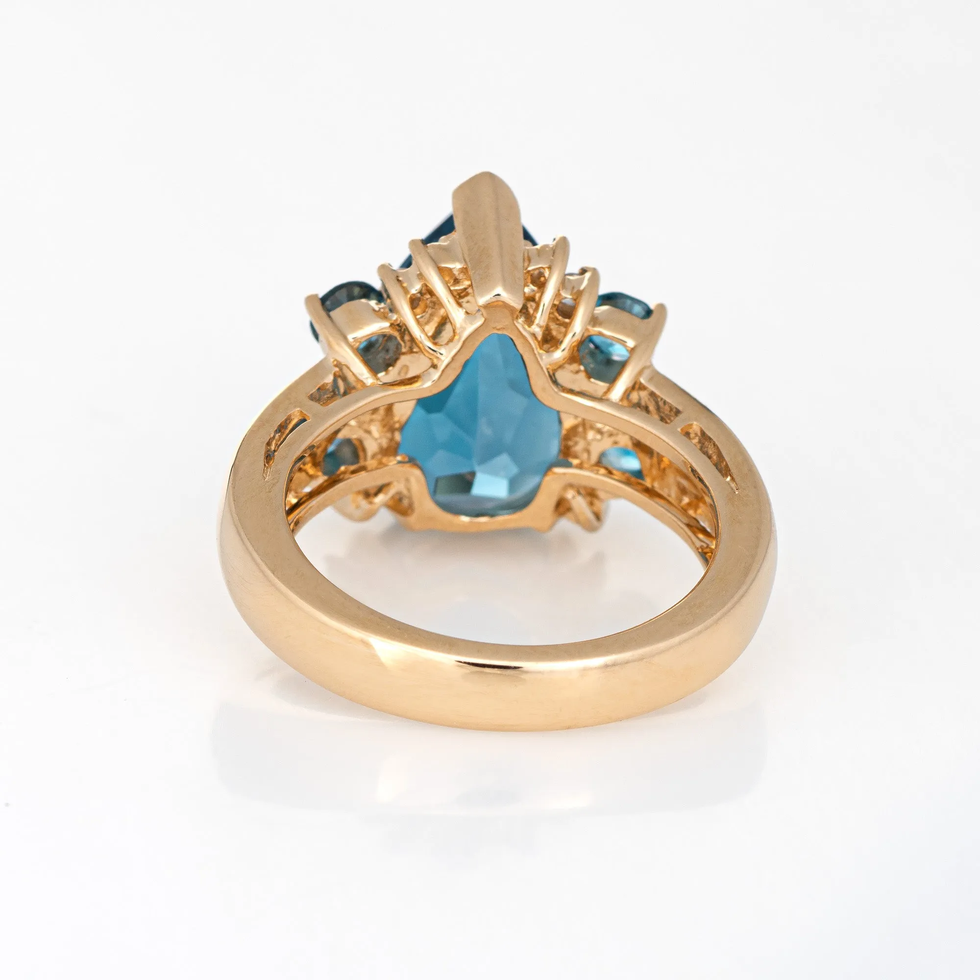 London Blue Topaz Diamond Ring Vintage 14k Yellow Gold Pear Cut Estate Jewelry