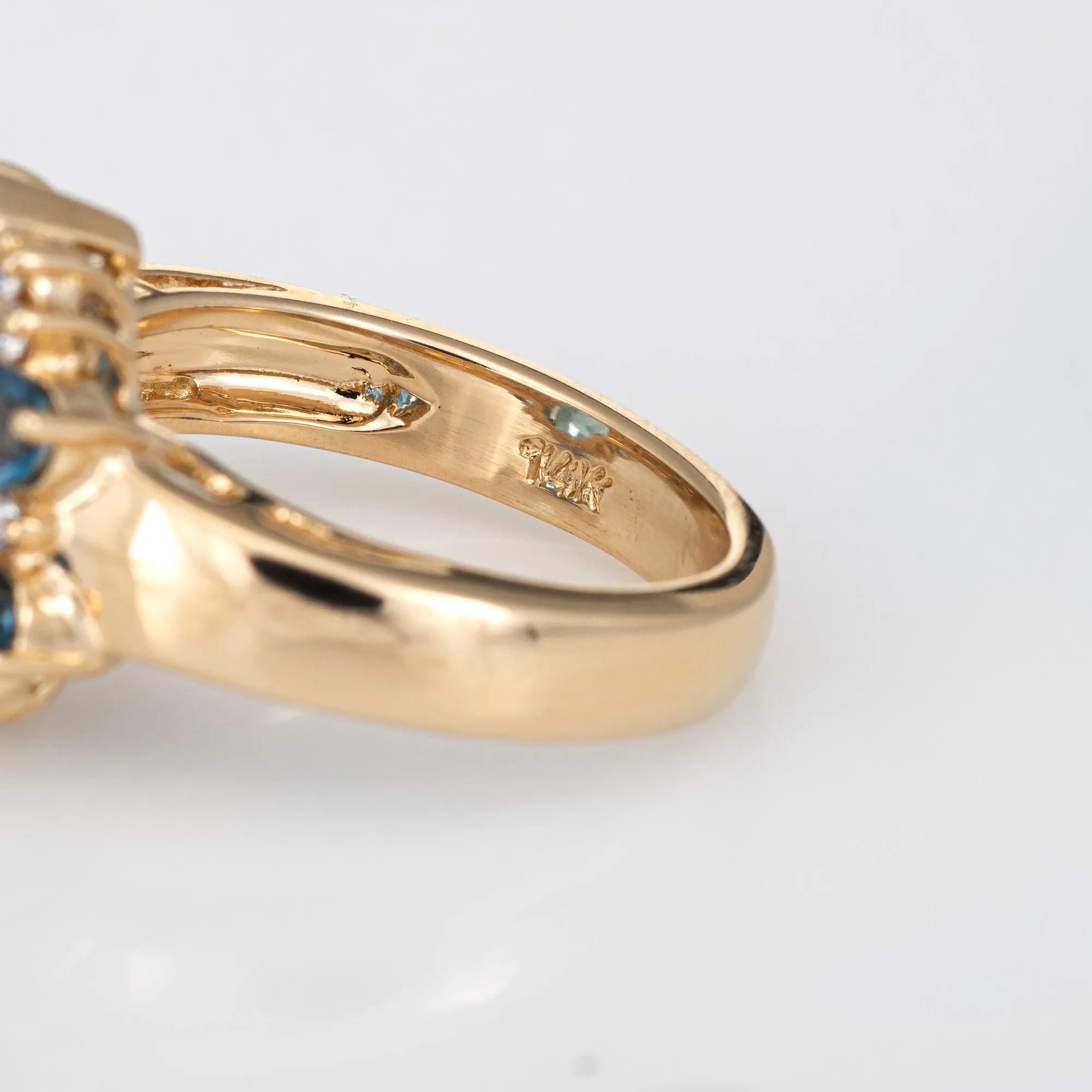 London Blue Topaz Diamond Ring Vintage 14k Yellow Gold Pear Cut Estate Jewelry