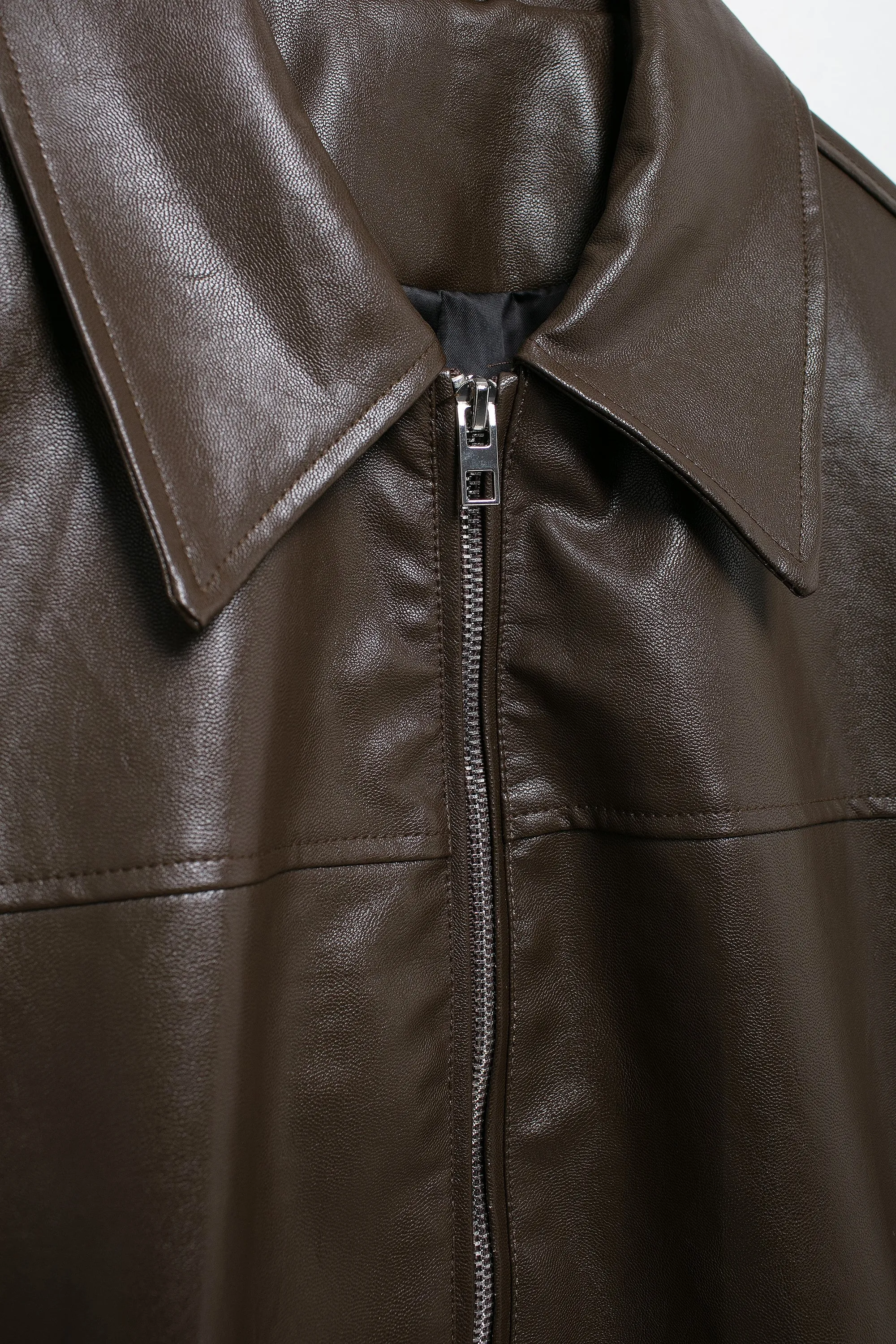 Long Sleeve Faux Leather Oversized Jacket