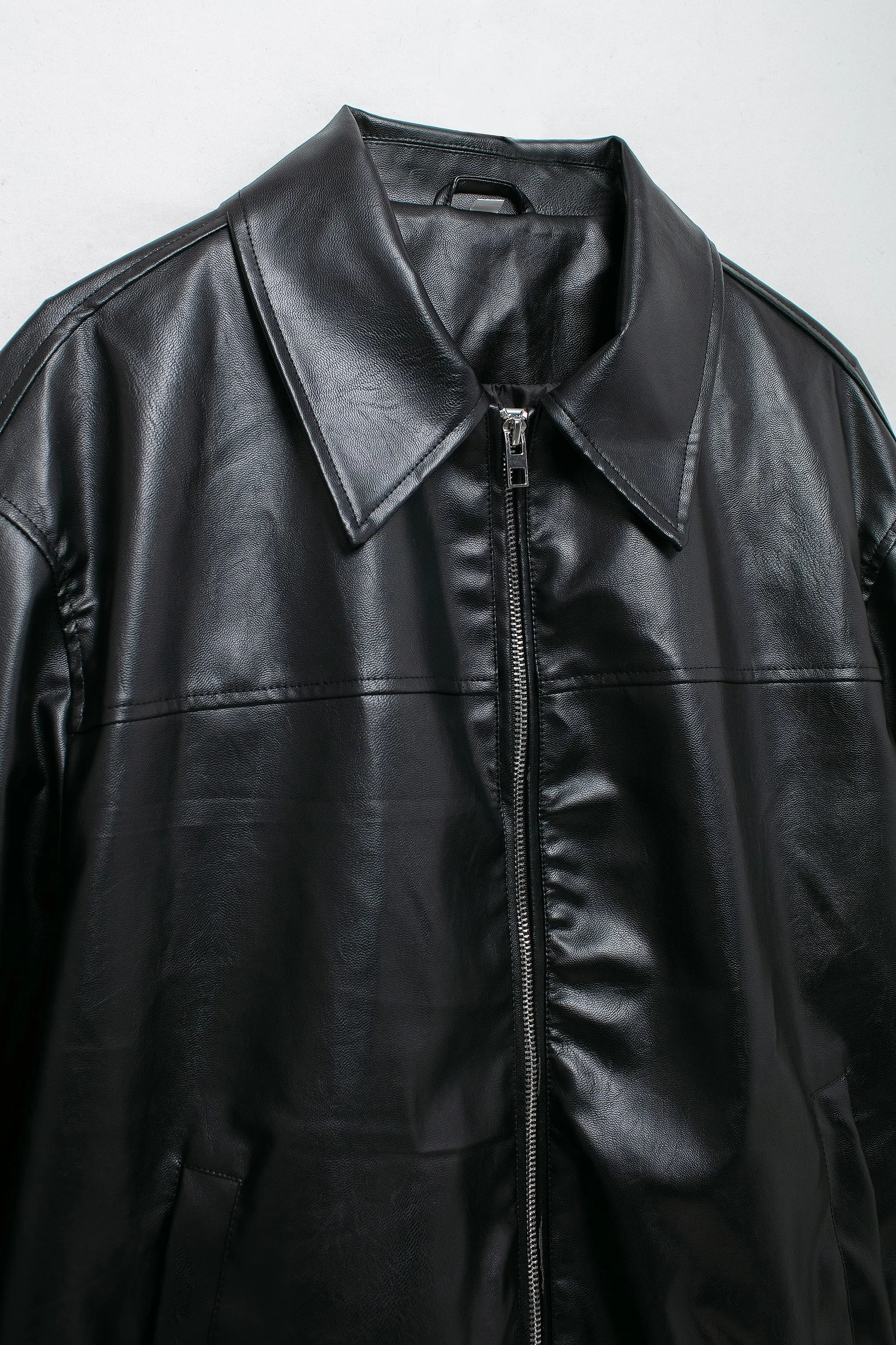 Long Sleeve Faux Leather Oversized Jacket