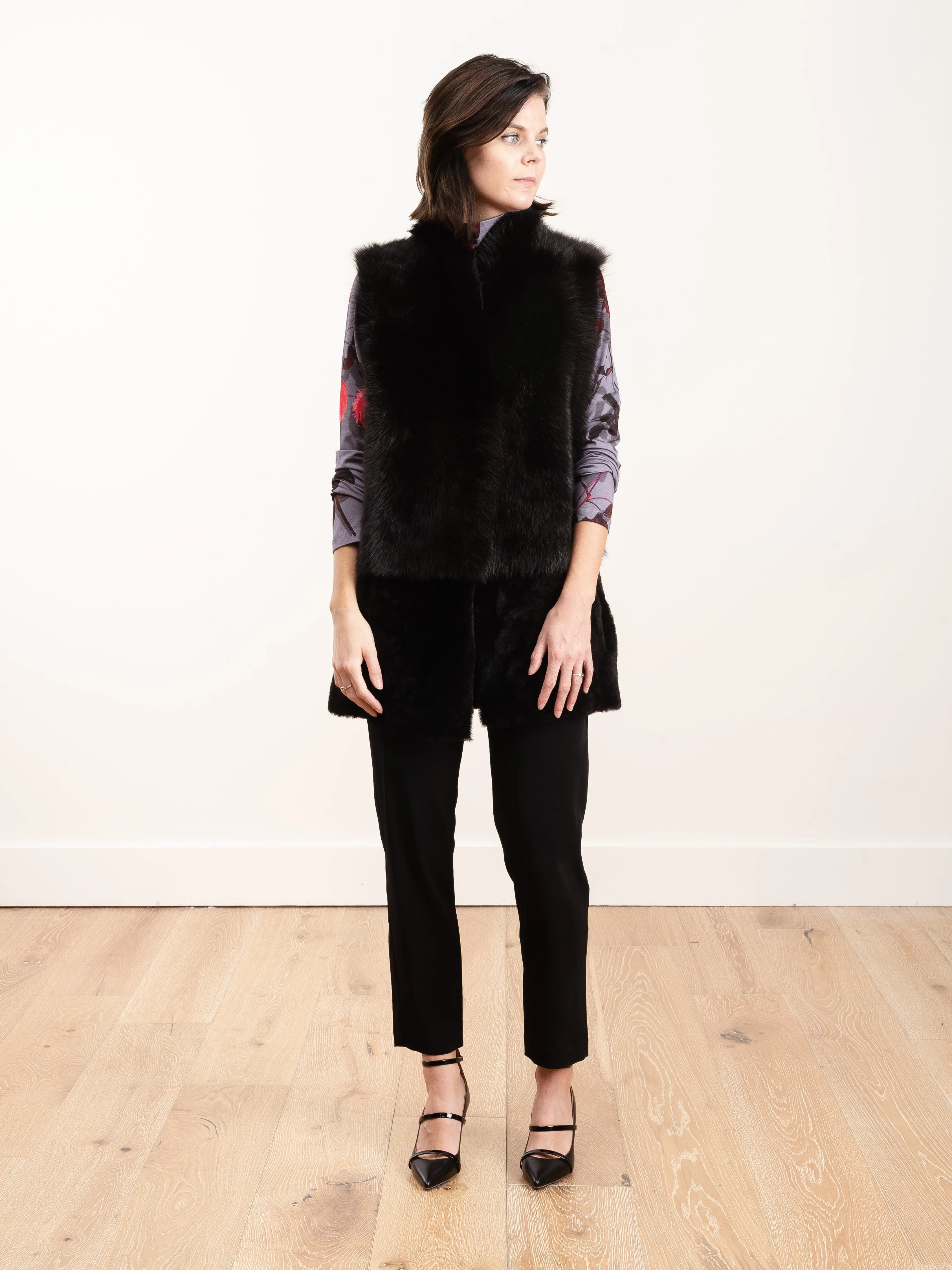 long stand collar shearling gilet - vole