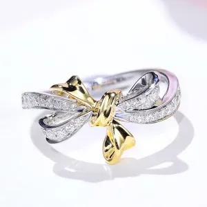 Love Bowknot Diamond Ring in Two Tong Gold