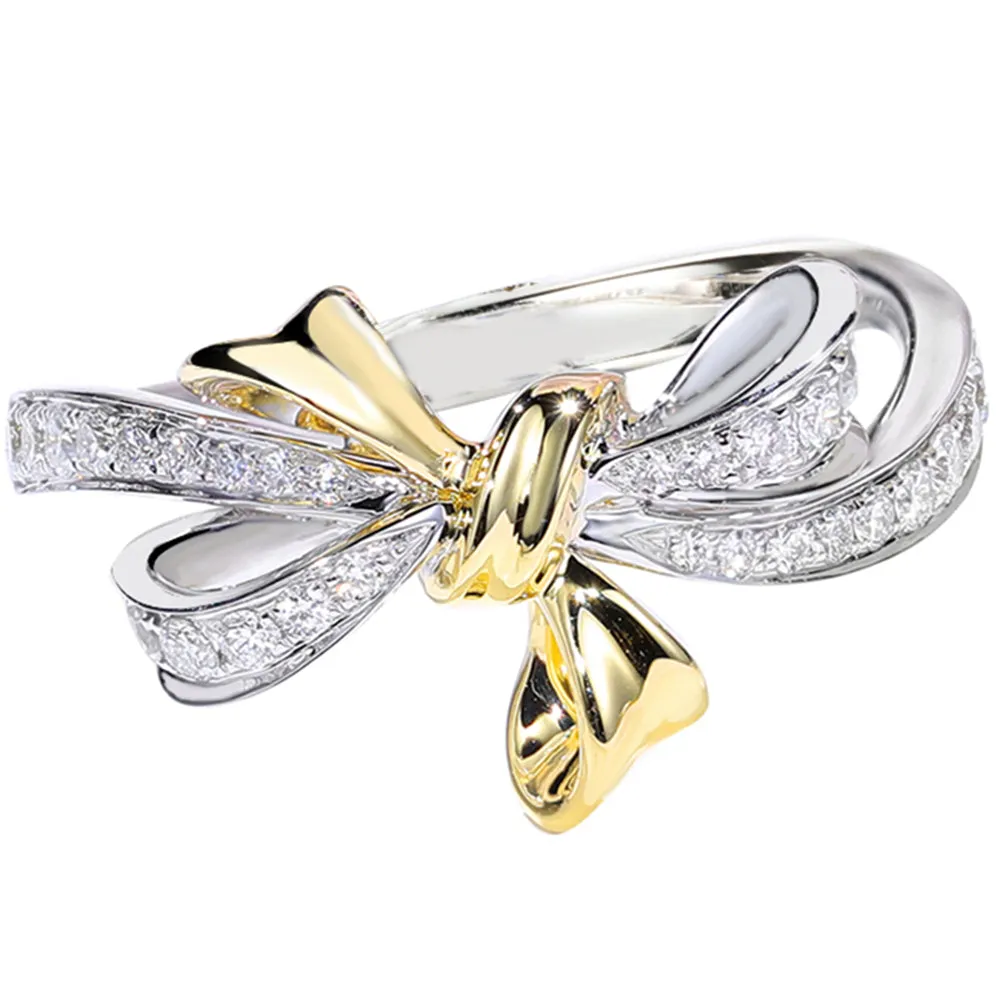 Love Bowknot Diamond Ring in Two Tong Gold