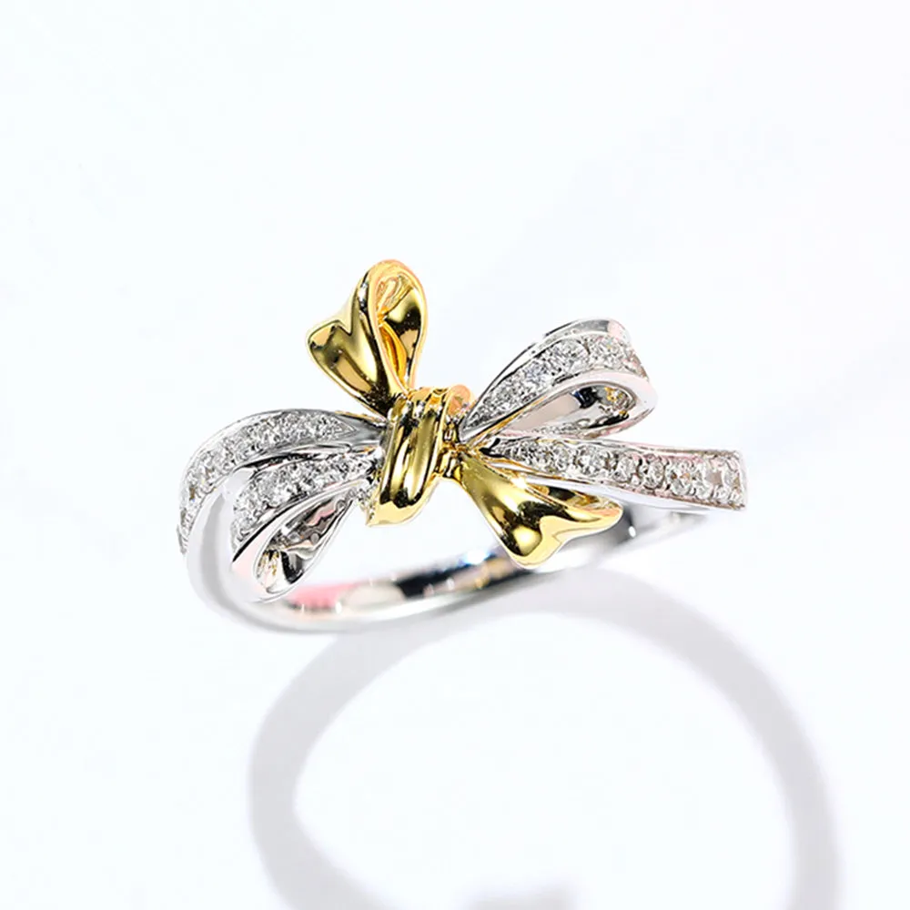 Love Bowknot Diamond Ring in Two Tong Gold
