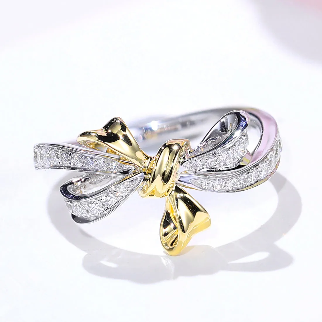 Love Bowknot Diamond Ring in Two Tong Gold