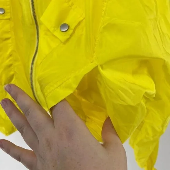 Lovers and Friends Bonnie Womens Neon Yellow New Cropped hooded Zip raincoat XL