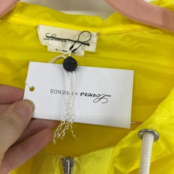 Lovers and Friends Bonnie Womens Neon Yellow New Cropped hooded Zip raincoat XL