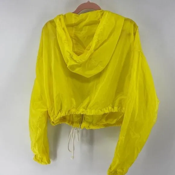Lovers and Friends Bonnie Womens Neon Yellow New Cropped hooded Zip raincoat XL