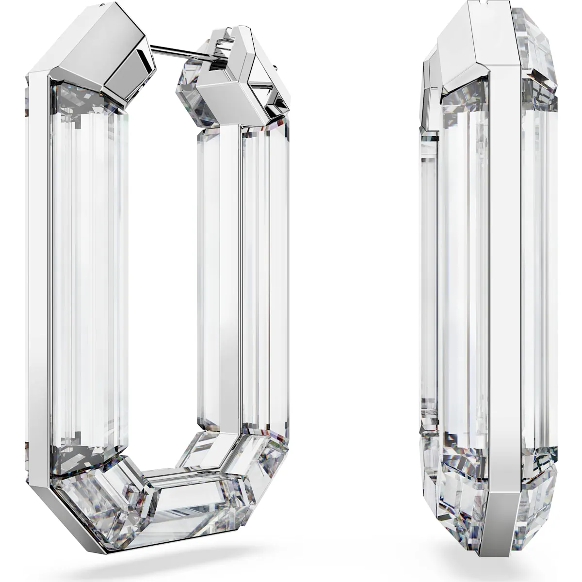 Lucent hoop earrings, Statement, Octagon shape, White 5671087