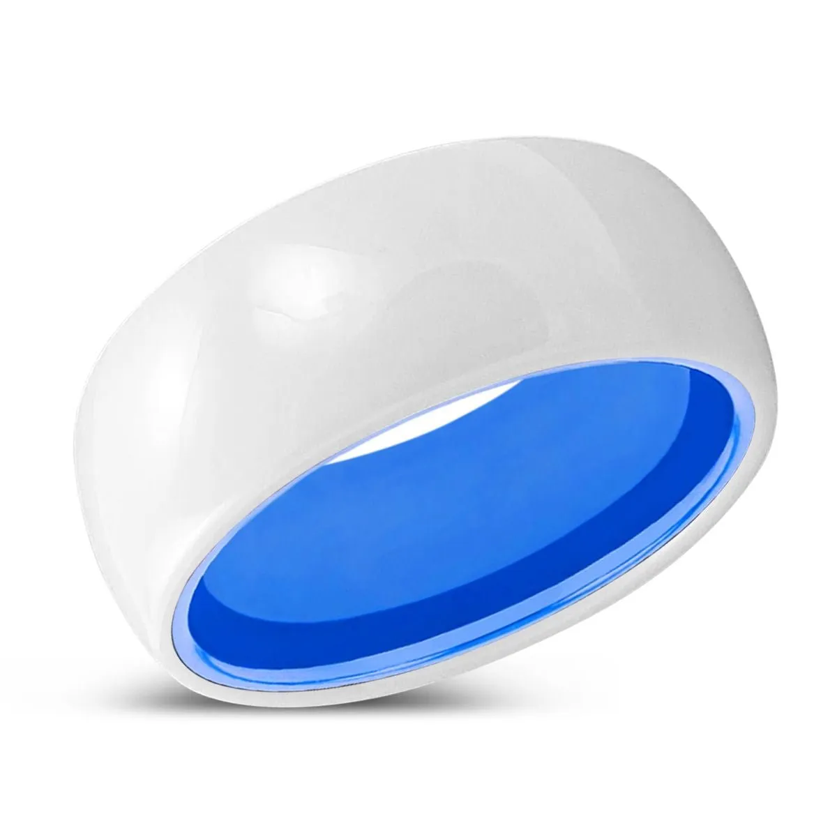 LUMINA | Blue Ring, White Ceramic Ring, Domed