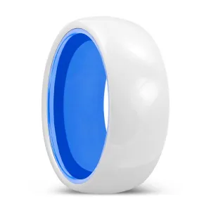LUMINA | Blue Ring, White Ceramic Ring, Domed