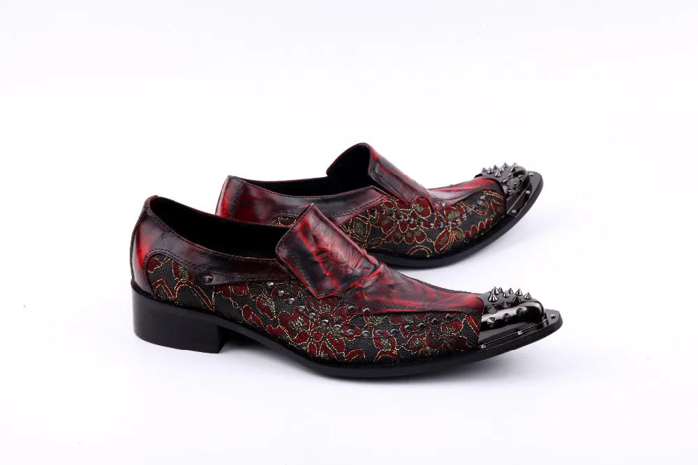 Luxury  New Handmade Men Shoes Pointed Toe Metal Tip Spikes Men Dress Shoes Slip On Evennig Party Wedding Shoes Size 38-46