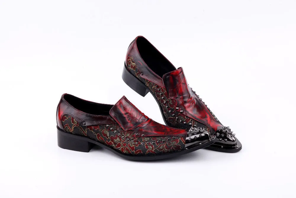 Luxury  New Handmade Men Shoes Pointed Toe Metal Tip Spikes Men Dress Shoes Slip On Evennig Party Wedding Shoes Size 38-46