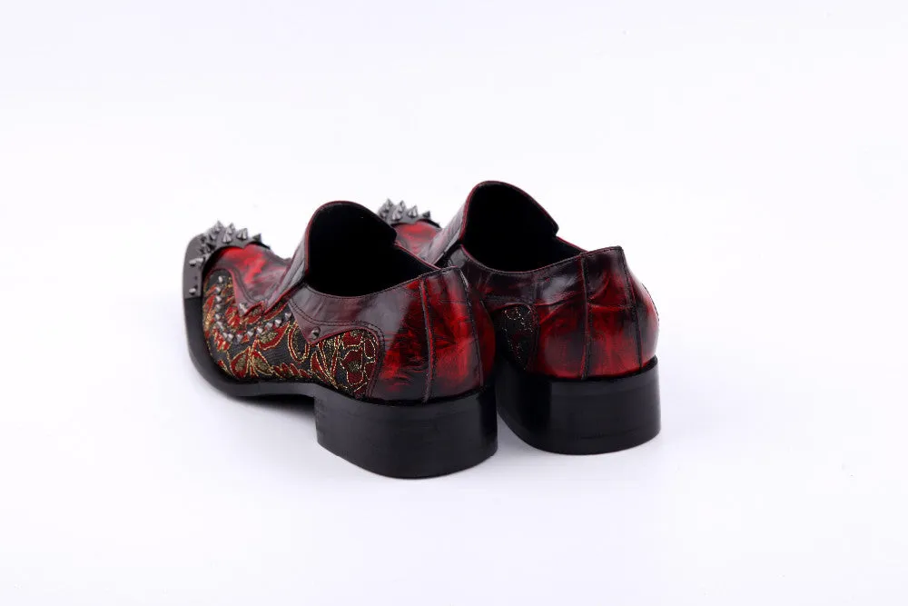 Luxury  New Handmade Men Shoes Pointed Toe Metal Tip Spikes Men Dress Shoes Slip On Evennig Party Wedding Shoes Size 38-46