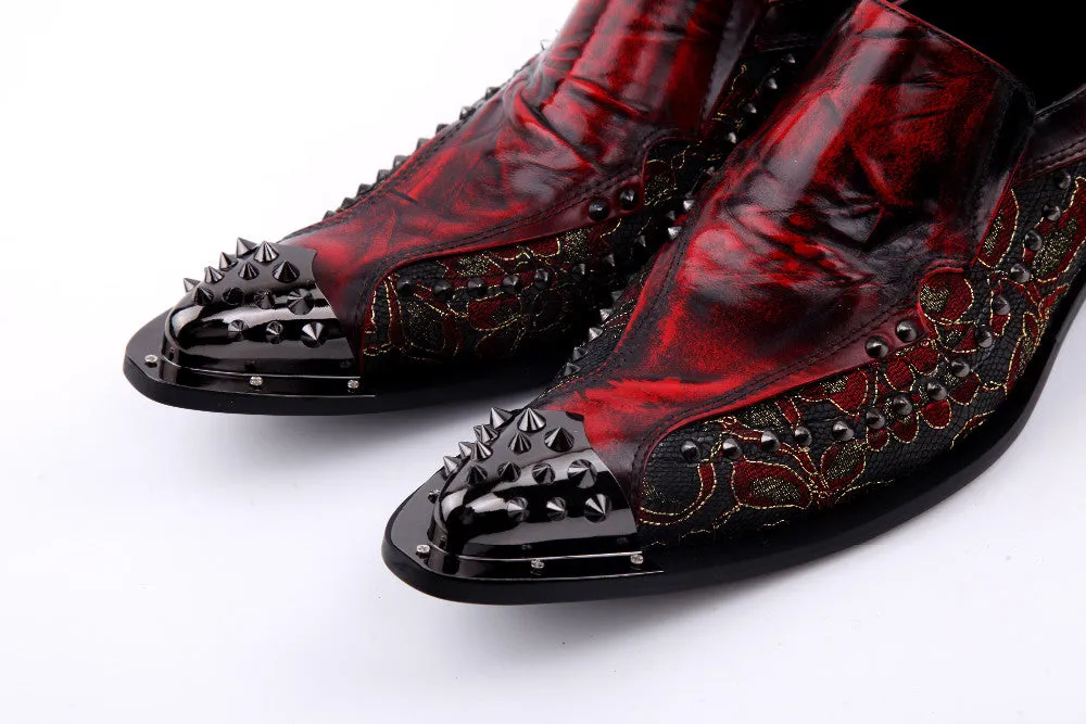 Luxury  New Handmade Men Shoes Pointed Toe Metal Tip Spikes Men Dress Shoes Slip On Evennig Party Wedding Shoes Size 38-46