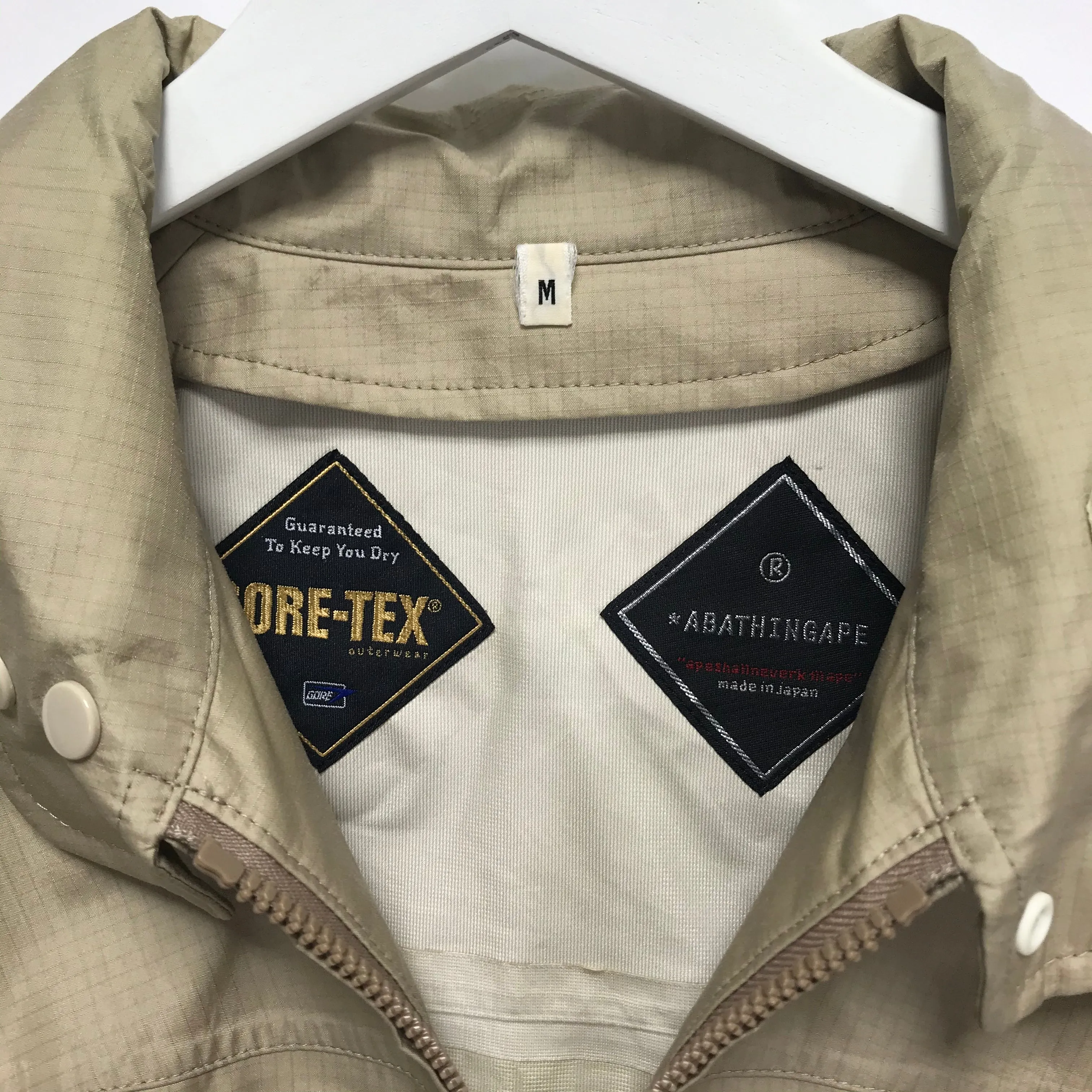 [M] A Bathing Ape Bape Vintage Gore Tex Ripstop Nylon Rain Jacket Beige