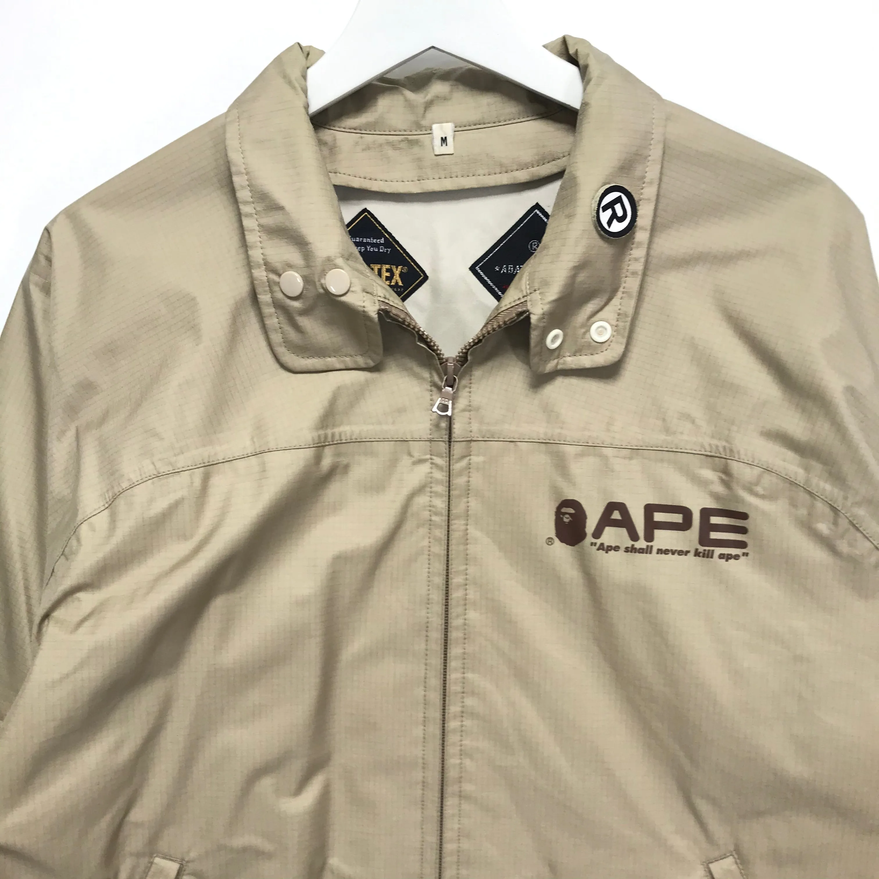 [M] A Bathing Ape Bape Vintage Gore Tex Ripstop Nylon Rain Jacket Beige
