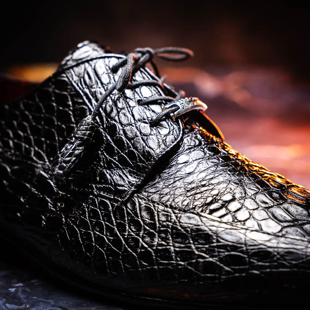 Marco Di Milano Leonardo in Black Caiman Crocodile Derby Shoes