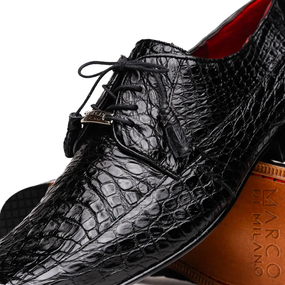 Marco Di Milano Leonardo in Black Caiman Crocodile Derby Shoes