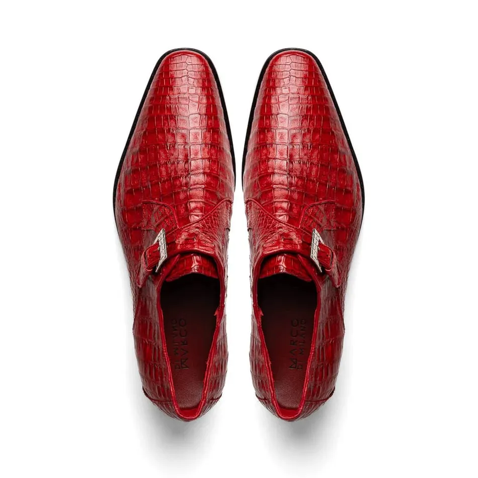 Marco Di Milano Rovigo Men' Shoes Red Genuine Caiman Crocodile Dress Single Monk-strap Loafers