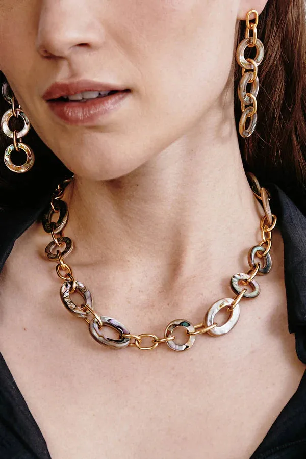 MARINER CHAIN LINK NECKLACE ABALONE GOLD