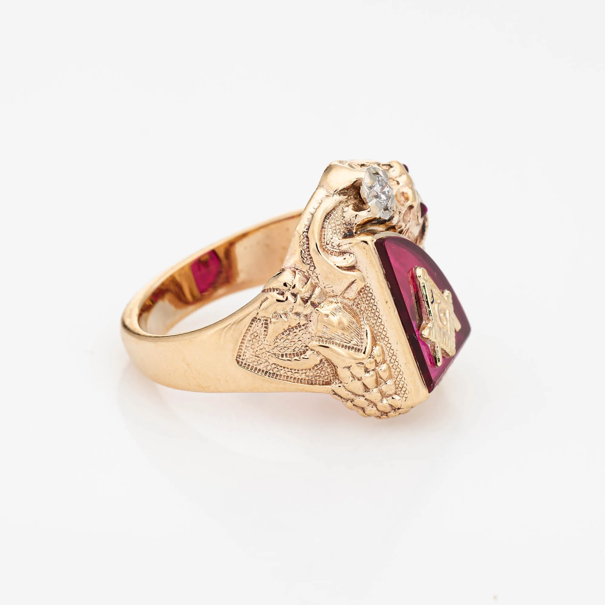 Masonic Lodge Ring Vintage 10k Yellow Gold Dragon Diamond Freemason Jewelry 9