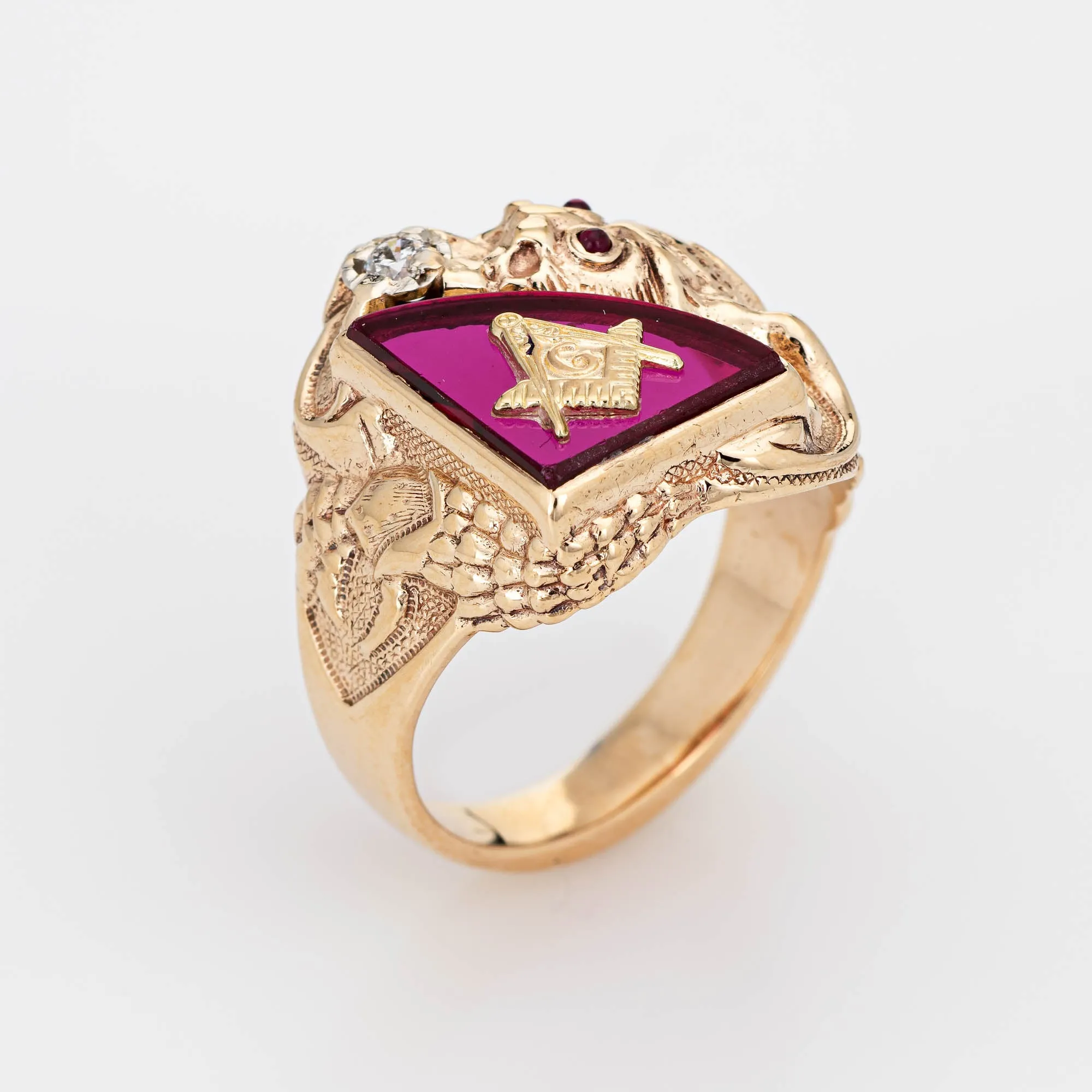 Masonic Lodge Ring Vintage 10k Yellow Gold Dragon Diamond Freemason Jewelry 9