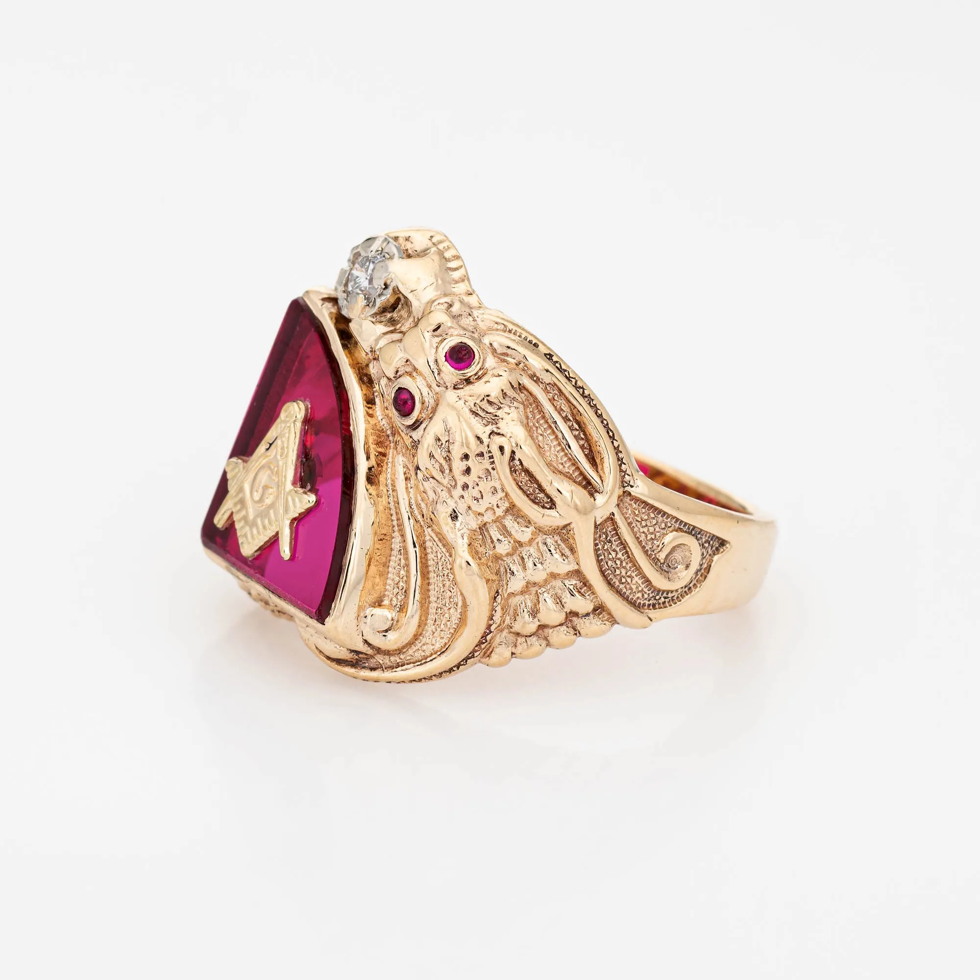Masonic Lodge Ring Vintage 10k Yellow Gold Dragon Diamond Freemason Jewelry 9