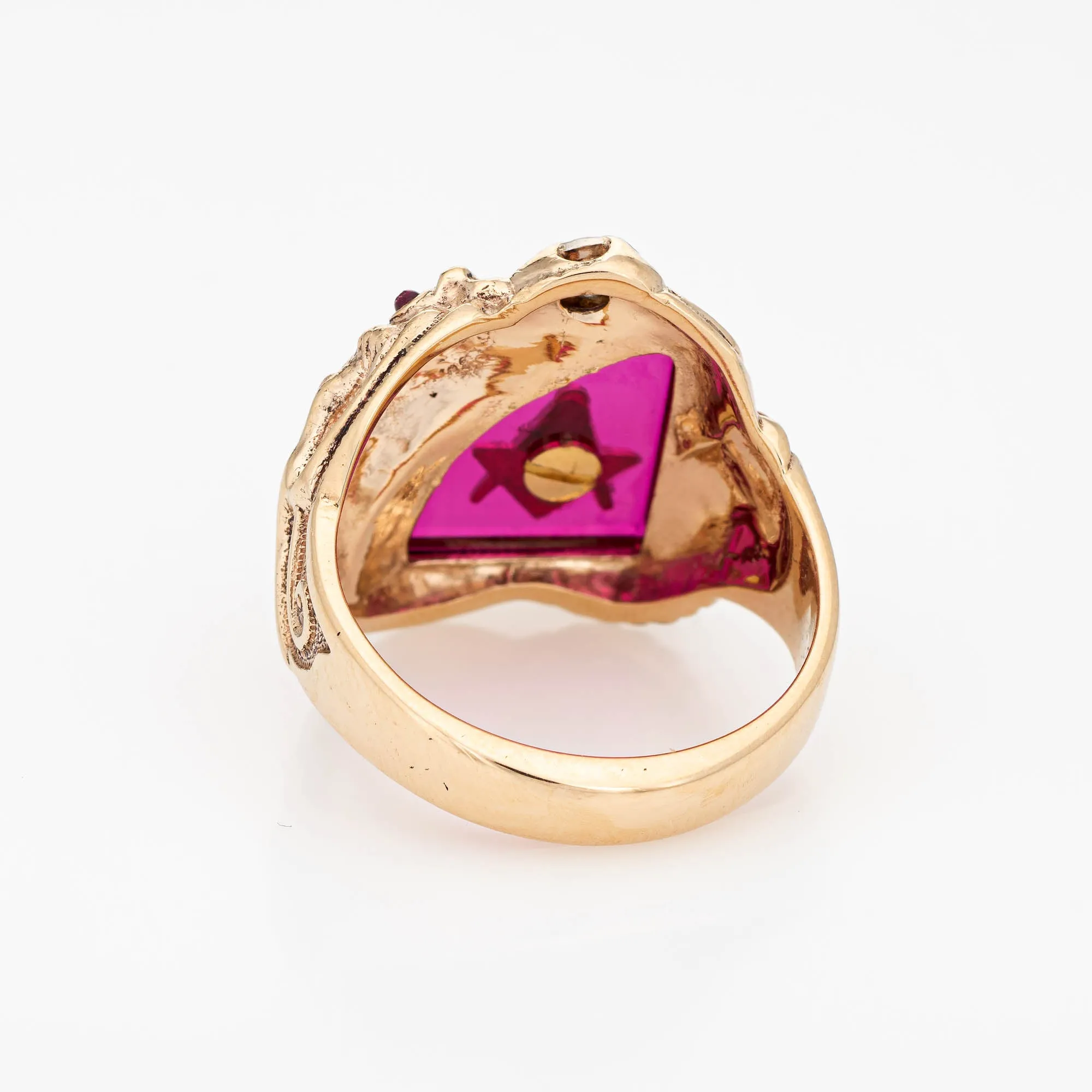 Masonic Lodge Ring Vintage 10k Yellow Gold Dragon Diamond Freemason Jewelry 9