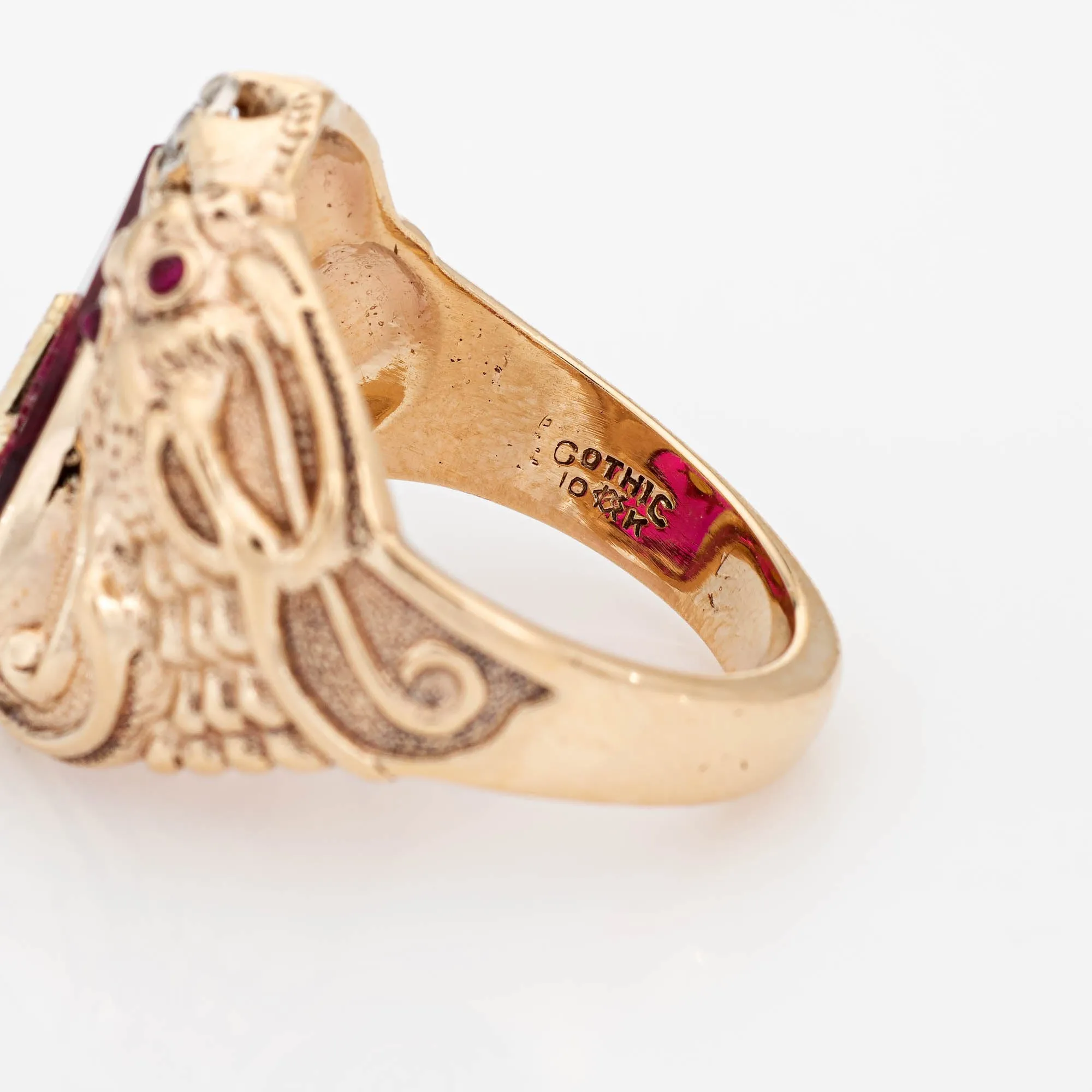 Masonic Lodge Ring Vintage 10k Yellow Gold Dragon Diamond Freemason Jewelry 9