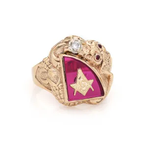 Masonic Lodge Ring Vintage 10k Yellow Gold Dragon Diamond Freemason Jewelry 9