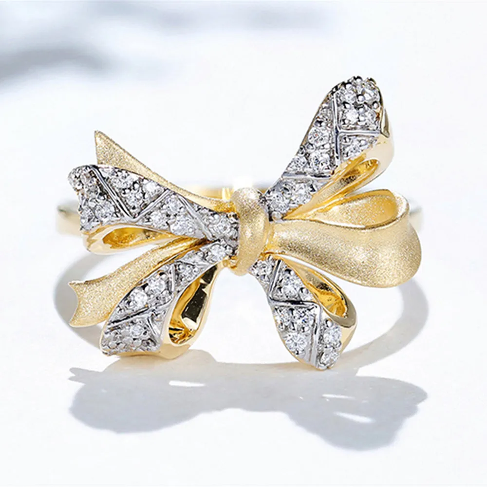 Matte Finish Bowknot Diamond Ring