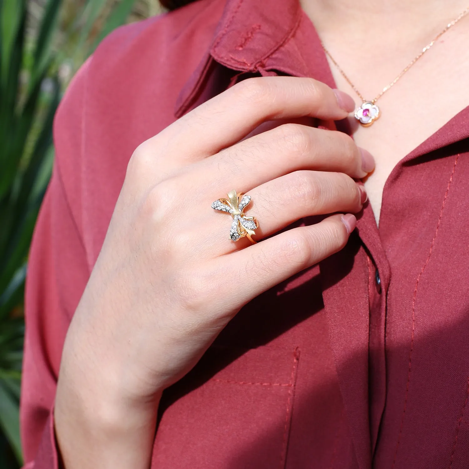 Matte Finish Bowknot Diamond Ring