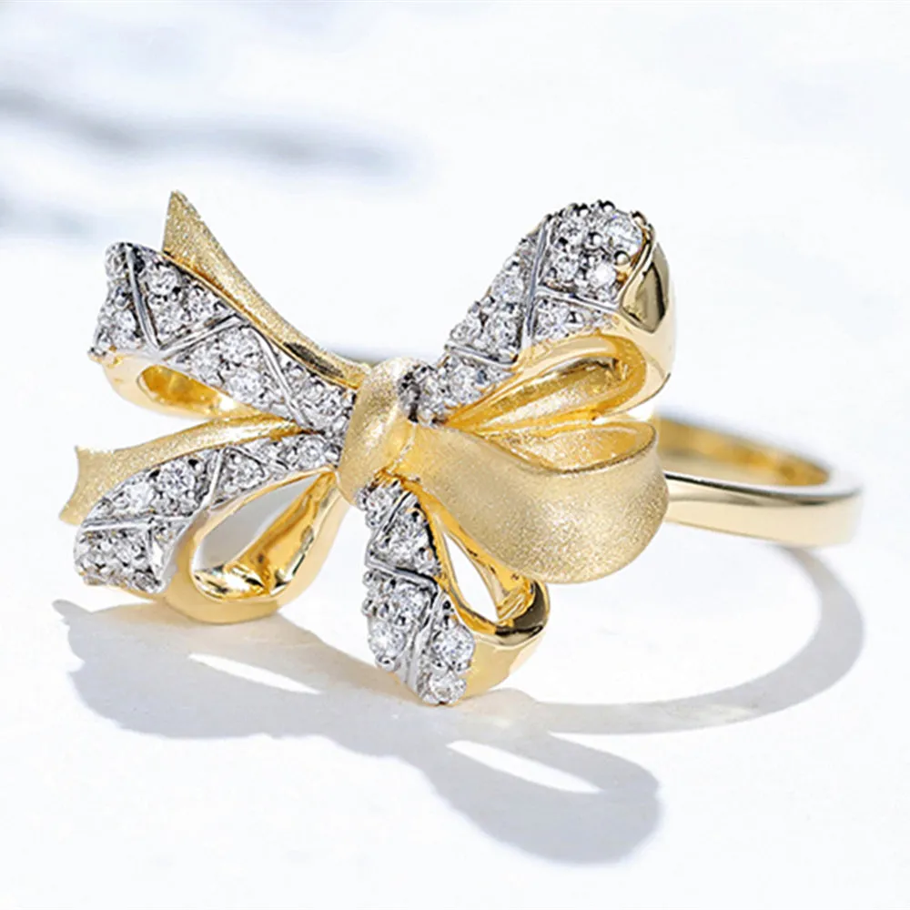 Matte Finish Bowknot Diamond Ring