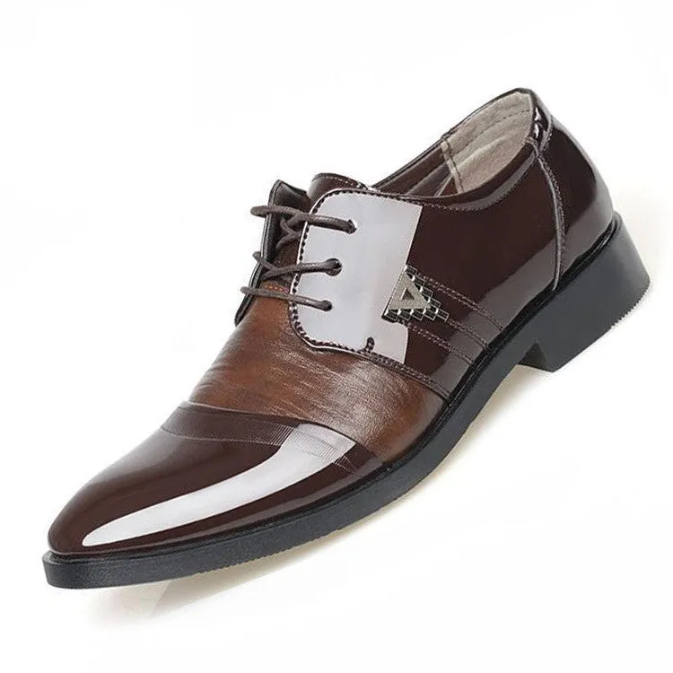 Men Dress Shoes Spring Business Oxfords Lace-up Flats Shoes Fashion Large Size Single Wedding Shoes Leather Shoes